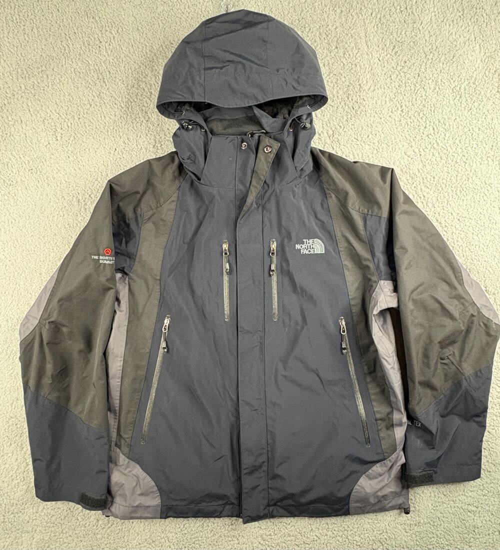 The North Face Summit Series Gore-Tex Jacket Men's Medium Gray Black Hooded Ski